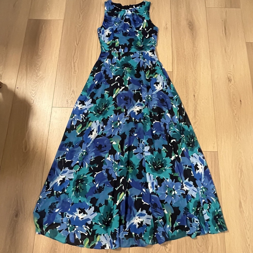 Eliza J Floral Midi Dress Blue Sleeveless Fit & Flare Size 2 Elegant Flowy